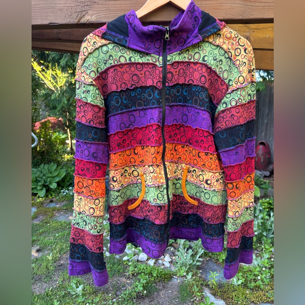 Colorful Jacket with Circular Pattern, Hippie Patchwork Razor Cut Gypsy Jacket - Picture 10 of 10